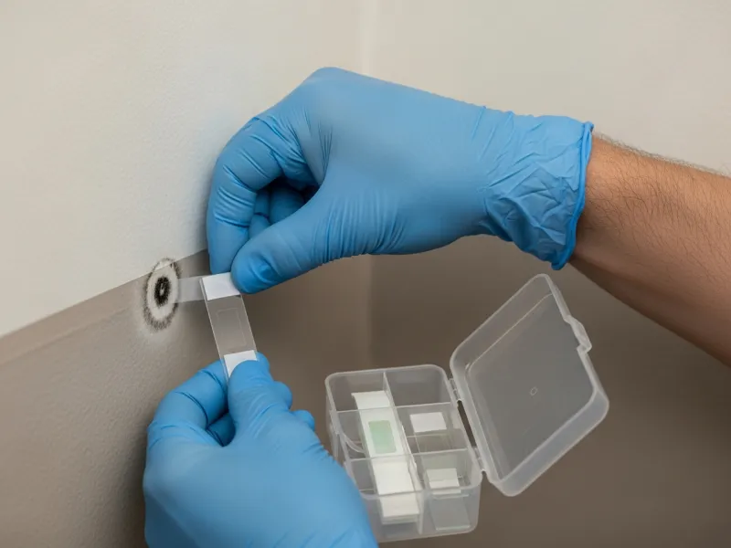 Inspector collecting surface mold sample using tape lift method